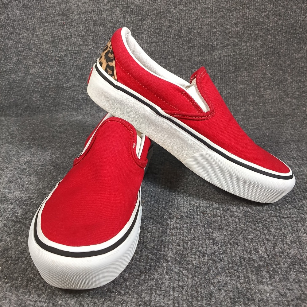 Vans Slip On Platform Shoes Womens 7 Red Leopard Print Rockabilly Retro